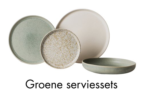 Groene en blauwgroene serviessets van Mimo Homeware, minimalistisch mat servies in natuurlijke, aardse kleuren.