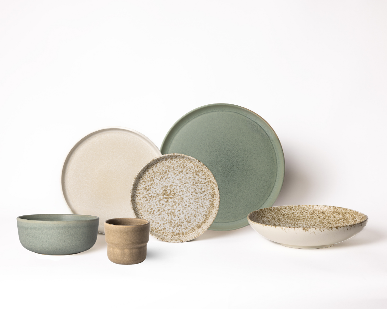 Serviesset Mimo Homeware Groen Wit Bruin keramiek in Japandi stijl 6-delig voor meer personen